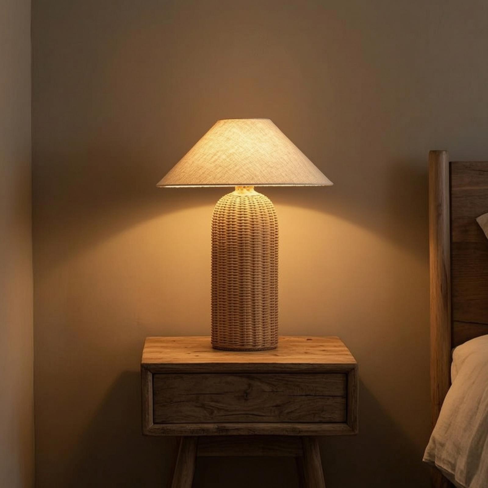 Lightings Decoration - Bedside Lamp Rattan Base Fabric Shade