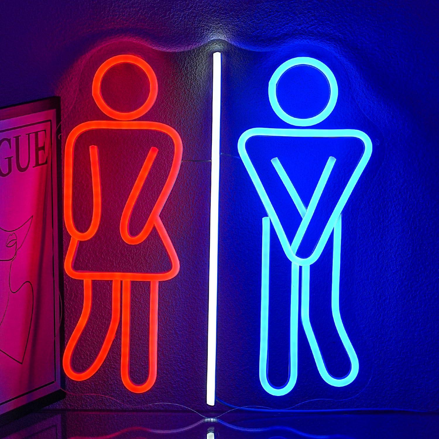 Led Lighting Wall Decor - Restroom Neon Signs Toilets USB Dimmable