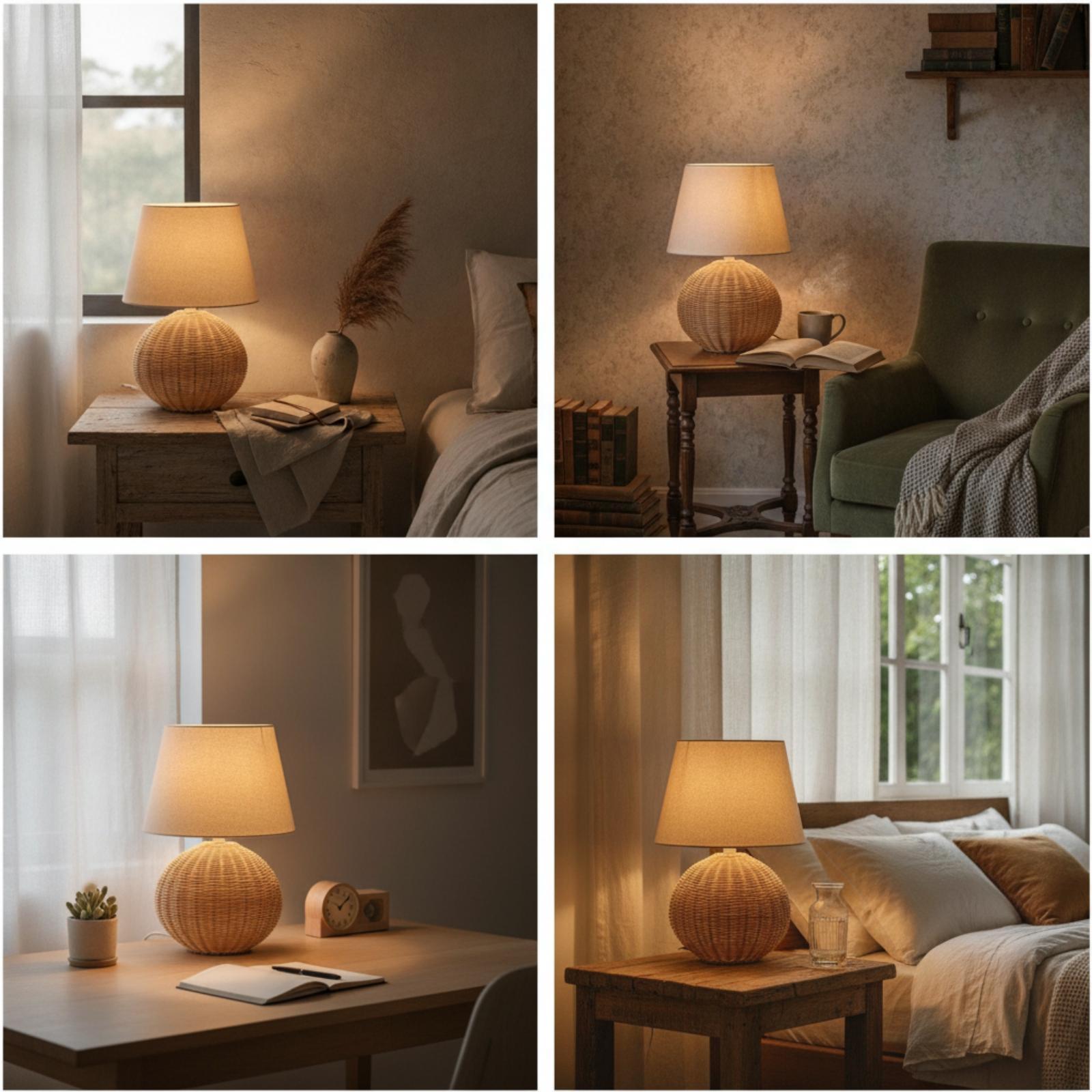 Bedside Lamp Rattan Base Fabri - Lightings Decoration recension och pris