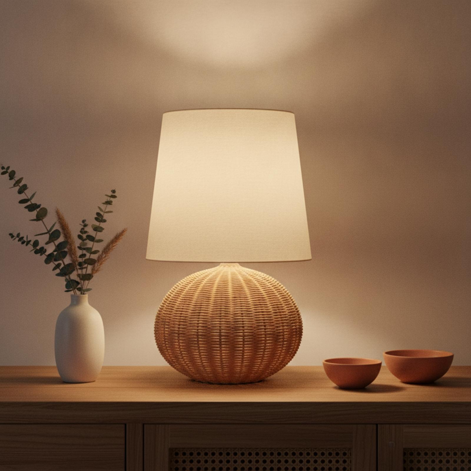 Bedside Lamp Rattan Base Fabri - Lightings Decoration recension och pris