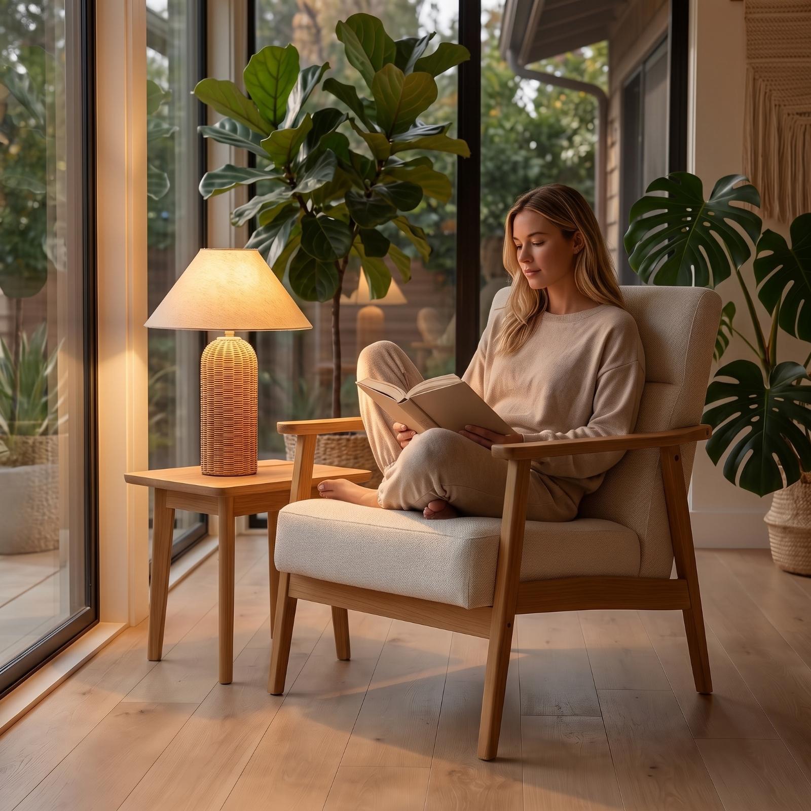 Bedside Lamp Rattan Base Fabri - Lightings Decoration recension och pris